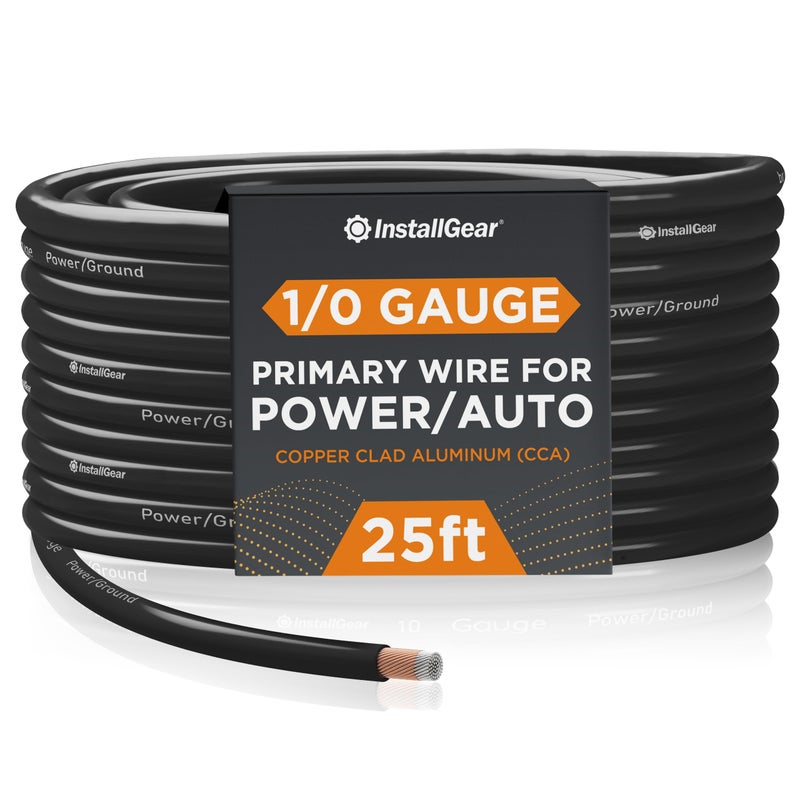 InstallGear 1/0 Gauge Wire (25ft) - Copper Clad Aluminum CAA Automotive Wire, Car Amplifier Power & Ground, Battery, Car Audio Speaker, RV Trailer Welding Cable - Image 1